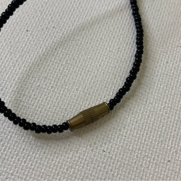 Vintage Bovine Bone Carved Cross Pendant Necklace w Black Glass Seed Beads 18" - Picture 8 of 12